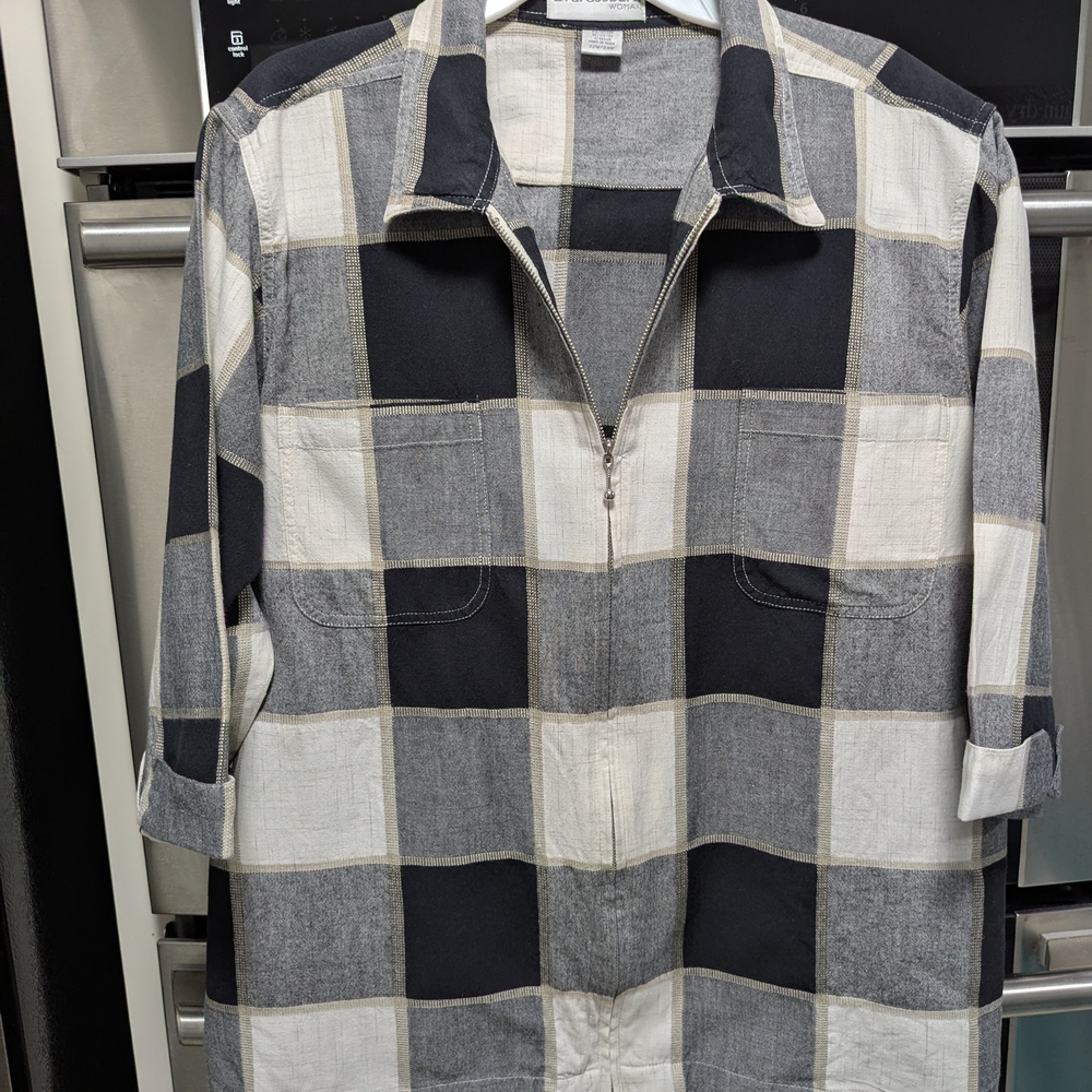 Dress Barn 22W/24W Black and White Plaid Zip-Up Shirt VGUC